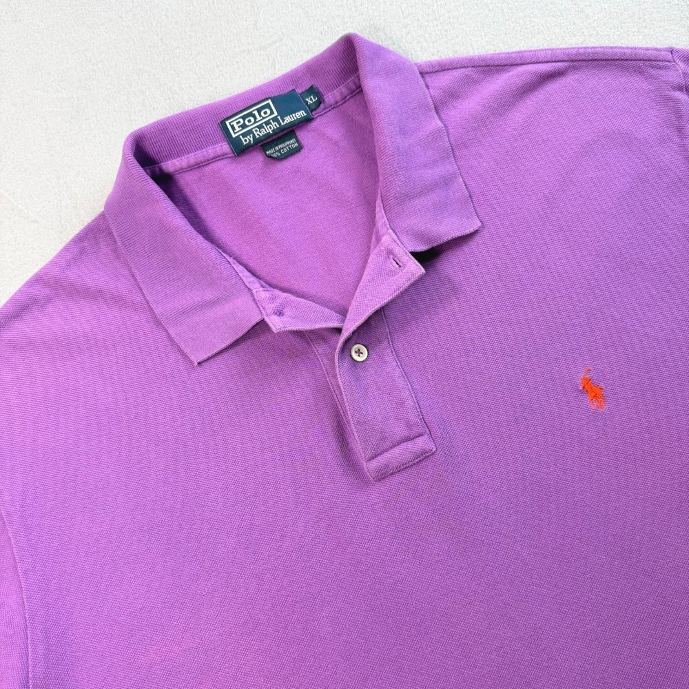 Polo Ralph Lauren Polo Shirt Mens XL Purple Pique Short Sleeve Orange Pony